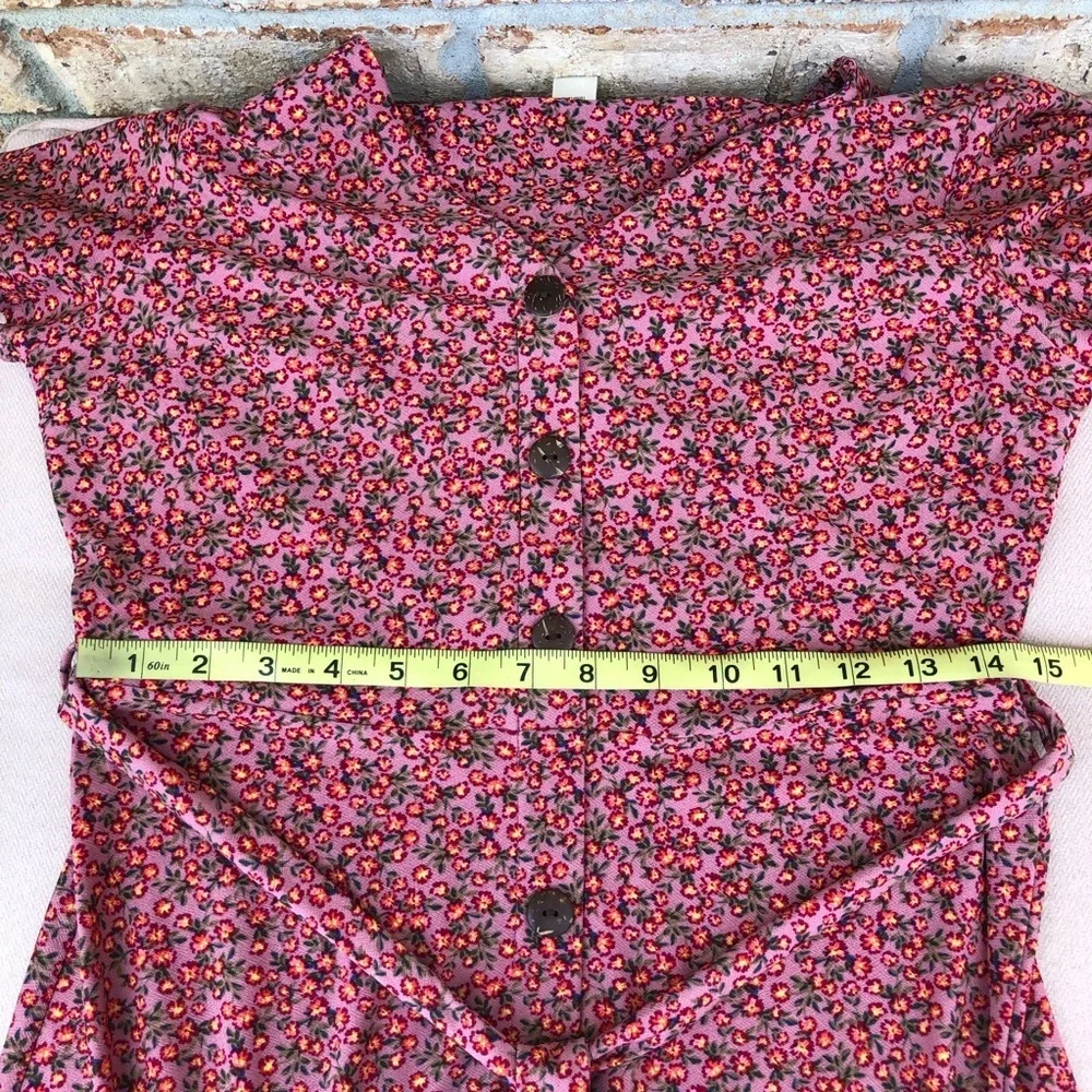 Monteau Los Angeles Stretchy Faux Buttoned Belted‎ Floral Maeve Midi Dress M